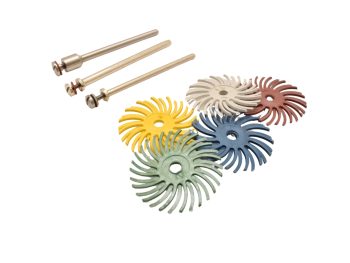 3M Scotch-Brite 25mm radial bristle disc assortment shown with compatible mandrels