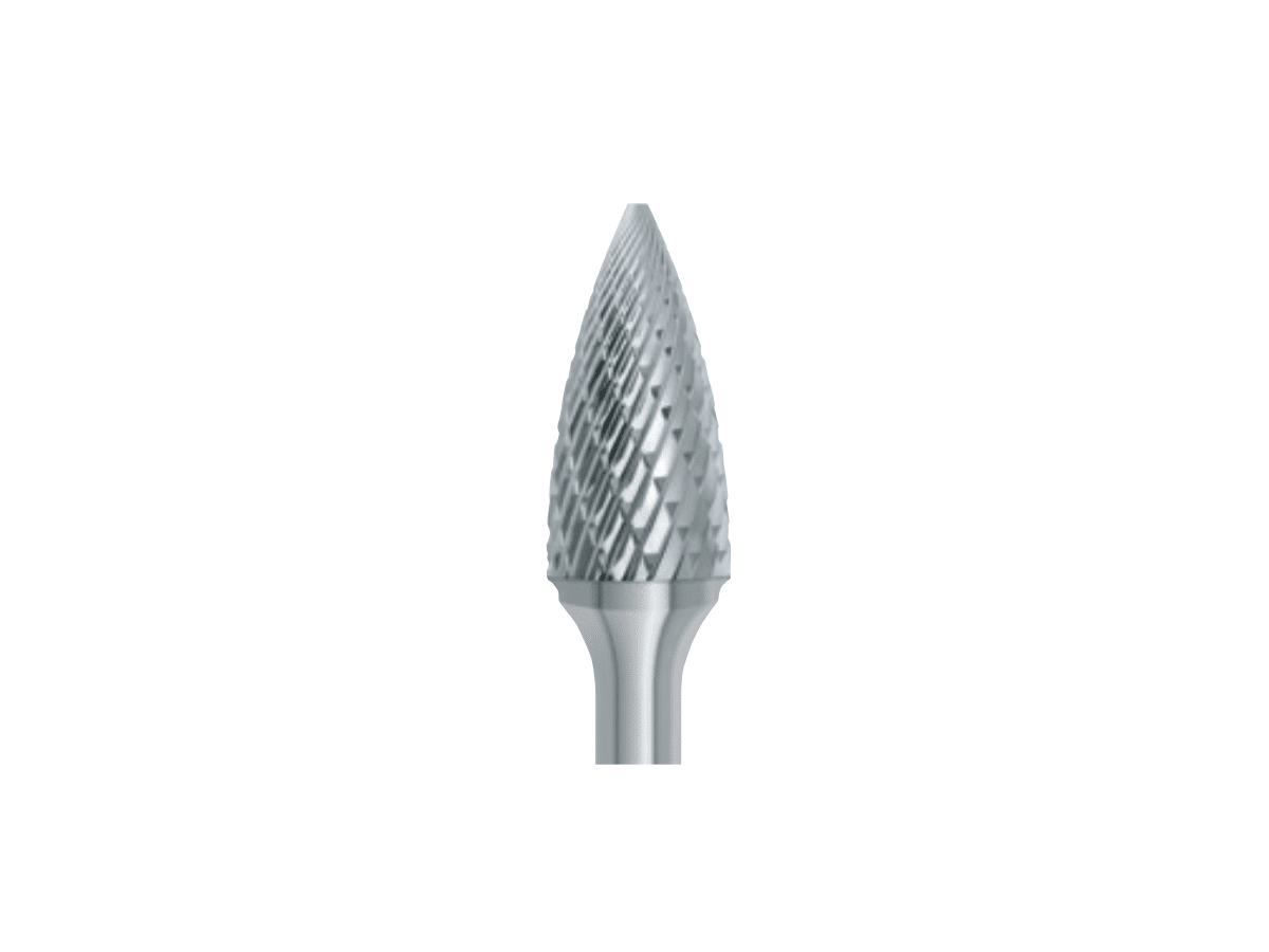 Excel Carbide Burr - 3mm Pointed Tree Shape On 3mm Shank, Micro Grain
