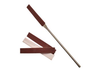 Quick-Zip file carrier fitted with a self-adhesive abrasive strip beside loose replacement strips