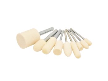 Assorted RODA mounted felt bobs, cones and bullnose polishing tools in different sizes