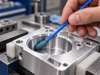 Large Micro-Mesh polishing swab finishing an internal recess in a machined aluminium component.