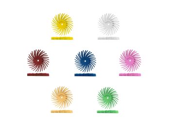 7/8" Dedeco Sunburst Dual TC Radial Bristle Discs in the full assortment of colour coded grades