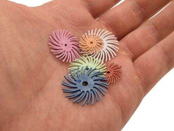 Dedeco Sunburst TC Radial Bristle Discs in small sizes for dremel-style tools - assorted grades