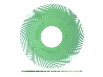 Dedeco Sunburst 6 inch TC radial bristle disc, 1 micron ultra-fine light green grade