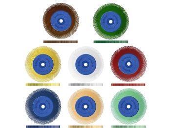 Eight colour-coded 6" Dedeco Sunburst TC eight-lap radial wheel assemblies
