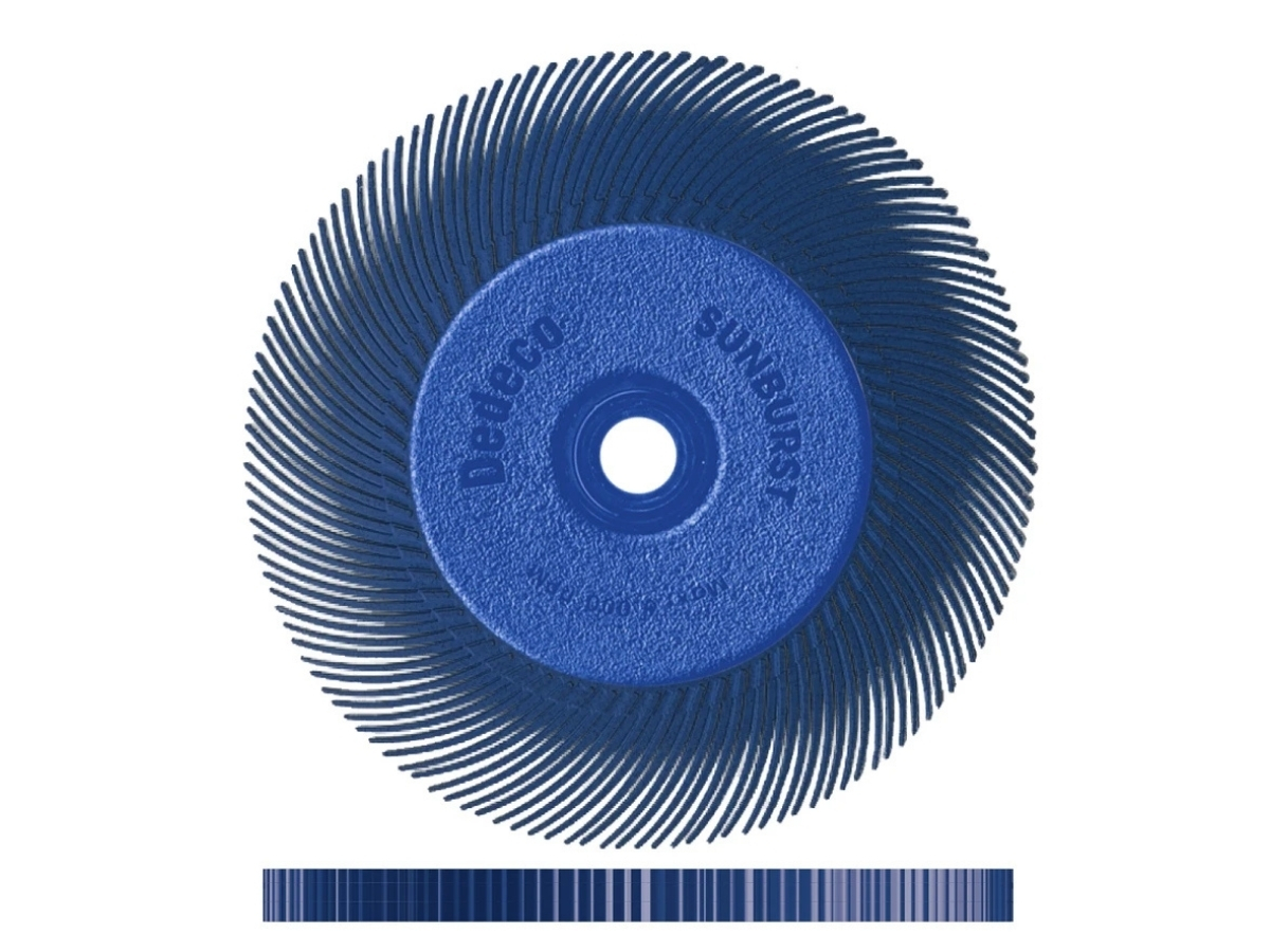 Blue 400 grit 6" Dedeco Sunburst TC eight-lap radial wheel assembly