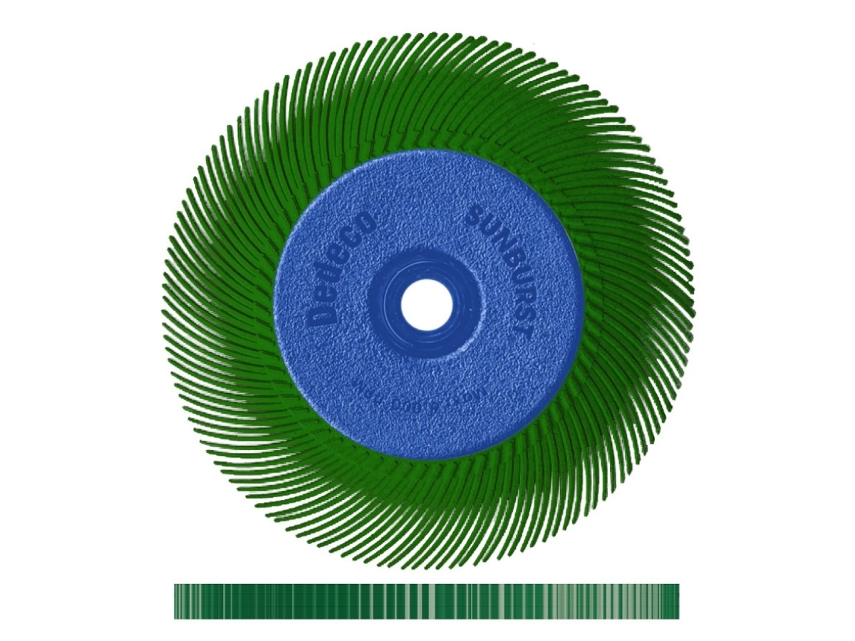 Dark green 50 grit 6" Dedeco Sunburst TC eight-lap radial wheel assembly