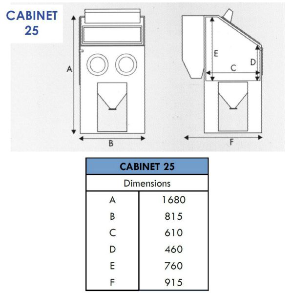Shot Blast Cabinet 25 - Dimensions