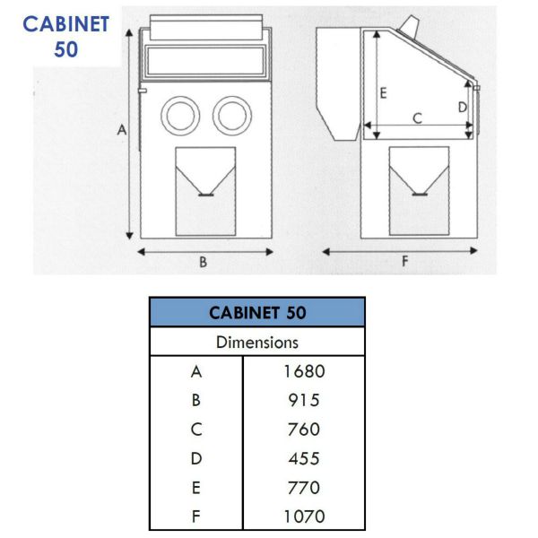Shot Blast Cabinet 50 - Dimensions