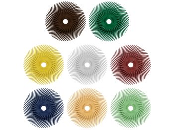 Eight colour-coded 3" Dedeco Sunburst TC loose radial discs