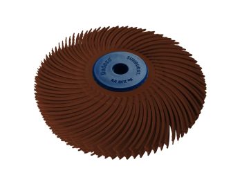 Brown 36 grit 3-inch Dedeco Sunburst TC 6-ply radial wheel assembly