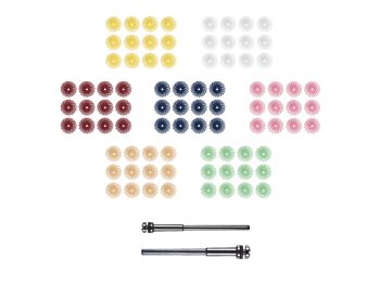 86-piece Dedeco 5/8-inch TC radial disc assortment with 84 discs and two mandrels