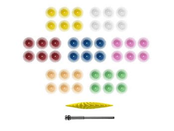 43-piece Dedeco 7/8-inch TC Knife-Edge radial disc assortment with 42 discs and mandrel