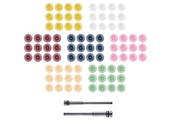 Dedeco Sunburst 7/8-inch TC loose disc assortment with 84 discs and two mandrels