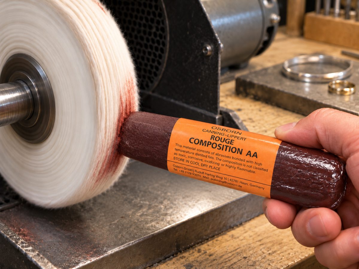 AA Rouge bar being applied to a soft cotton polishing mop